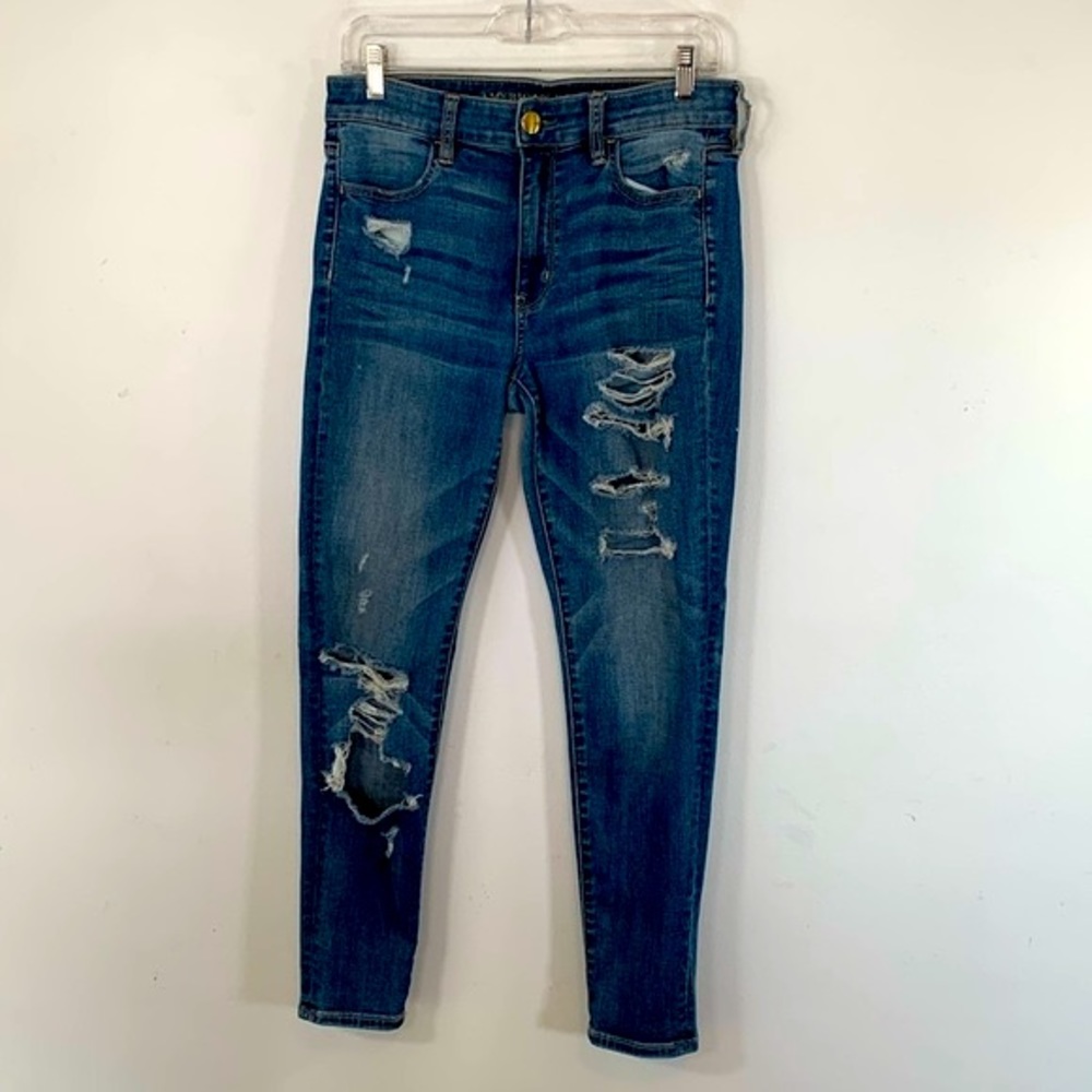 American Eagle Super Stretch X Ripped Women’s Size 8 Short Skinny Blue Jeans